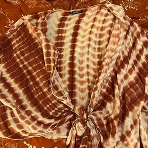 SHEIN Pink and Cream Tie-Dye Cropped Shirt